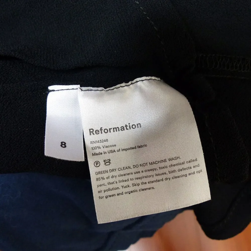 Reformation Pants Womens 8 Black Wide Leg High Rise Tie Belt Flowy Lined Boho - Picture 4 of 11